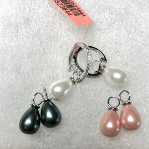 NWT Interchangeable “pearl” hoop earrings: pink, grey and white